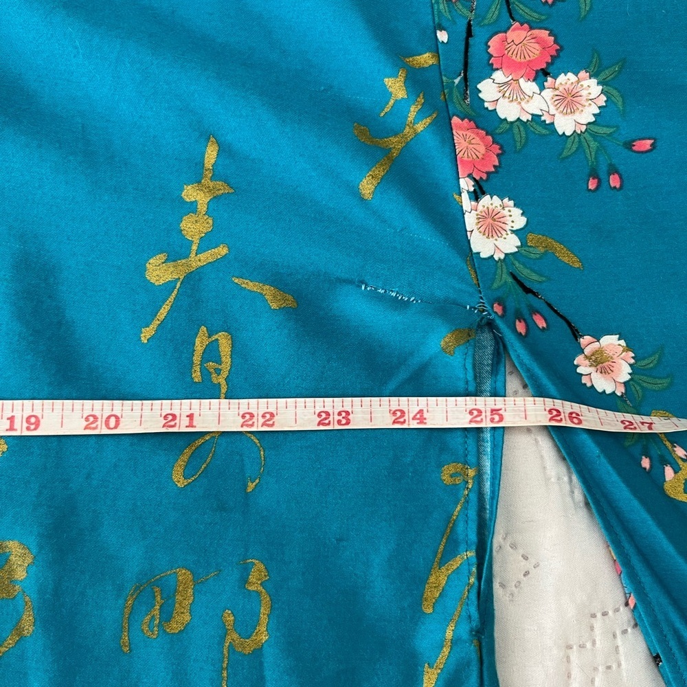 Smithsonian Turquoise Floral Kimono Robe 100% Cotton Women’s Size M Japan - Picture 6 of 11